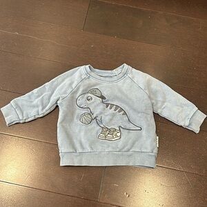 Huxbaby Dinosaur Basketball Denim Blue Sweatshirt Size 6-12 Months